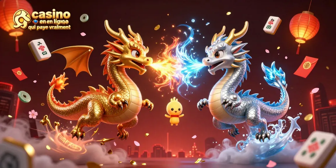 Jouer dans un casino en ligne qui paye vraiment avec une scène dynamique de dragons, lanternes et joyaux.