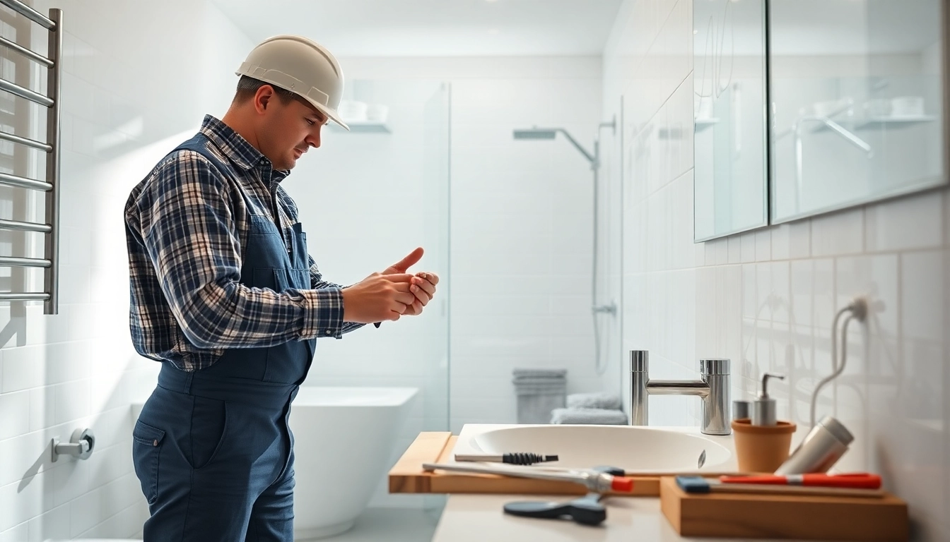 Arbeiten der sonni sanitär GmbH an einem Badezimmer mit modernem Design und effizienten Installationstechniken.