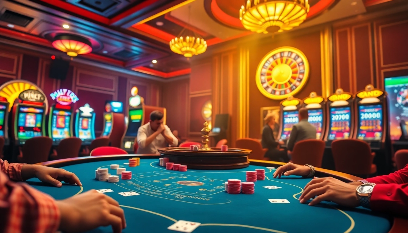 Jeu de poker excitant à une table de casino en ligne fiable avec des jetons colorés et une roulette lumineuse.