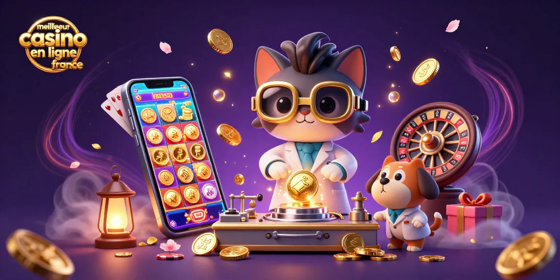 Vivez l'excitation au meilleur casino en ligne France avec une scène 3D animée mettant en scène un chat scientifique fou créant de la richesse.