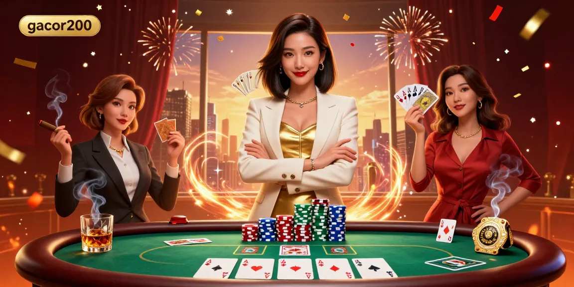Engage with gacor200 and uncover premium casino excitement through a vibrant poker illustration.