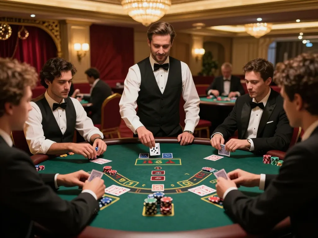 Pemain terlibat dalam permainan blackjack strategis di meja kasino mewah di paris888
