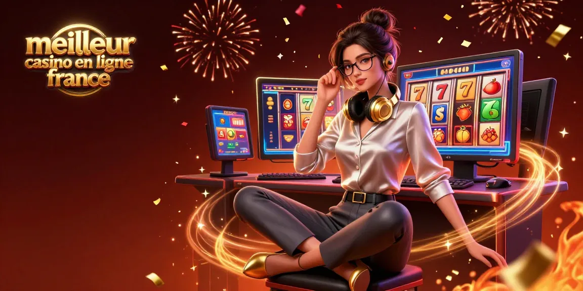Participez à l'action vibrante du meilleur casino en ligne France dans cette illustration de casino 3D mettant en avant des jeux de machines à sous et des éléments festifs.