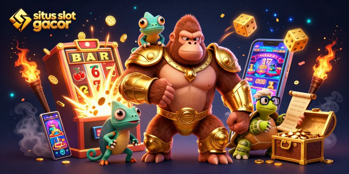 Engage with situs slot gacor through an energetic 3D scene of animated characters and casino elements.