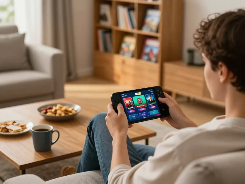 Engaging with the tt88 mobile app while enjoying a cozy home gaming setup