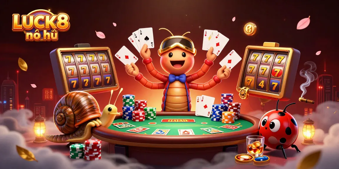 Capture jackpots with LUCK8 nổ hũ in this vibrant 3D illustration, featuring dynamic casino elements.