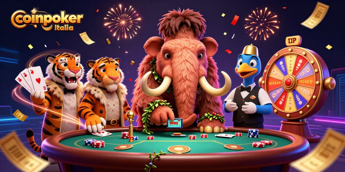Gioca a coinpoker italia con un bouncer mammoth e un tiger VIP in un'incantevole scena di poker.