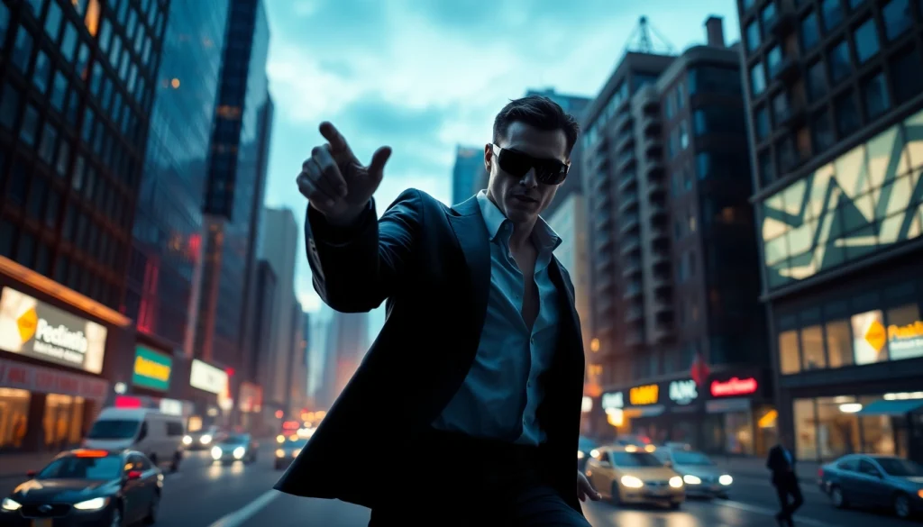 Action-packed portrayal of Politics Thieves and Bullets in an urban setting, highlighting suspense and excitement.