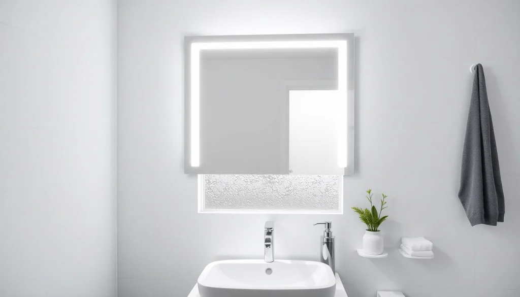 Spiegelschrank led mit integrierter Beleuchtung über einem modernen Waschbecken.