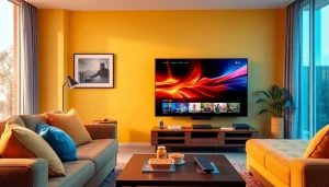 Enjoying iron tv in a stylish living room with modern decor and a warm atmosphere.