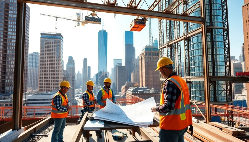 Showcasing a New York City Commercial General Contractor at work on a bustling construction site.