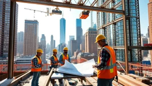Showcasing a New York City Commercial General Contractor at work on a bustling construction site.