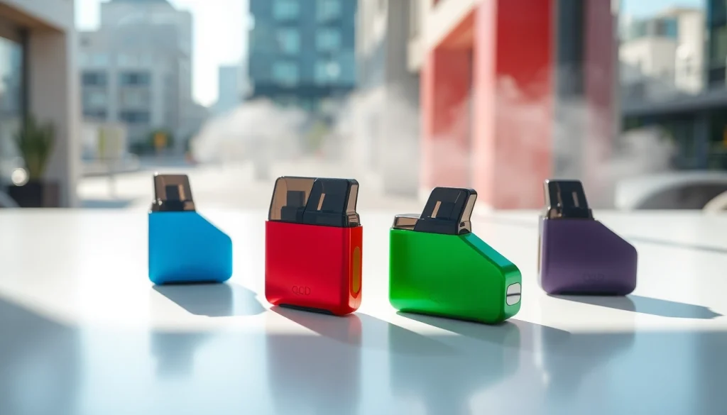 Erleben Sie hqd pods in einem modernen urbanen Umfeld mit lebendigen Farben.