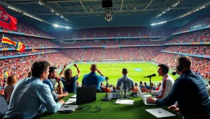 축구중계 하는 전문가들이 생동감 넘치는 경기를 분석하는 모습