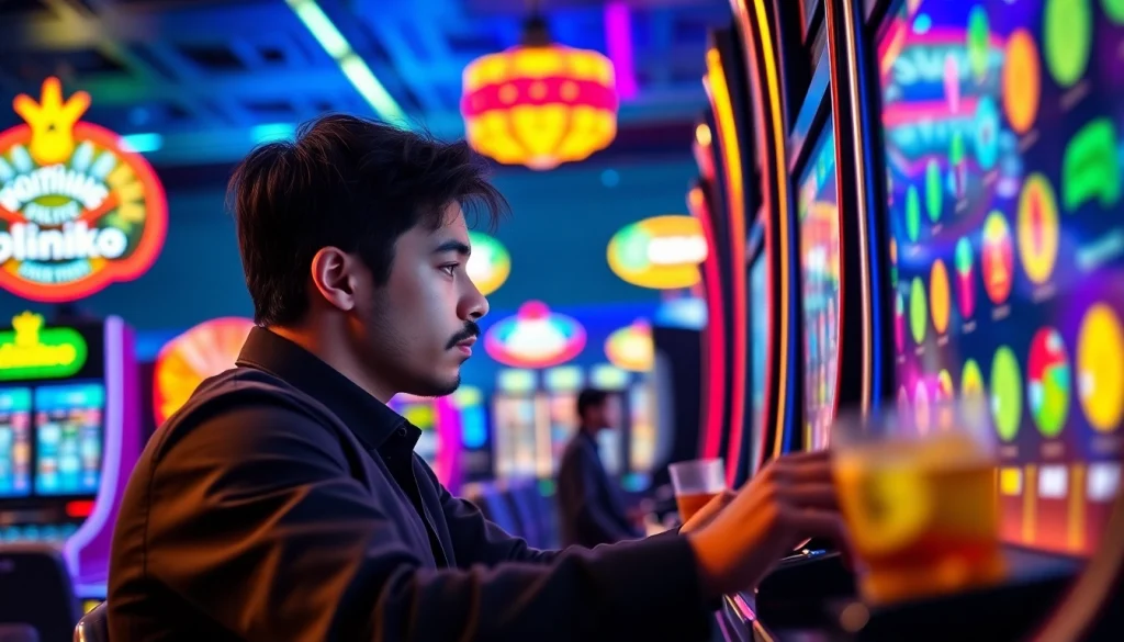 Menangkan slot plinko dengan gamer yang terfokus di kasino yang cerah