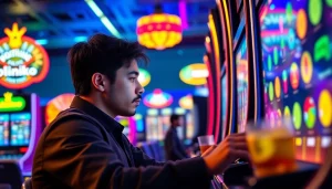 Menangkan slot plinko dengan gamer yang terfokus di kasino yang cerah
