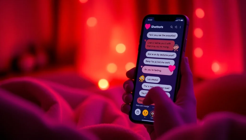 AI sexting conversation with an interactive chatbot in a cozy, flirtatious setting.