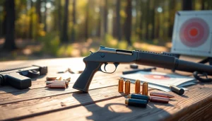 Alamo 15 trigger for sale showcased prominently on a shooting bench with accessories.