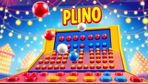 Permainan situs plinko dengan bola berwarna ceria jatuh di papan pegs.