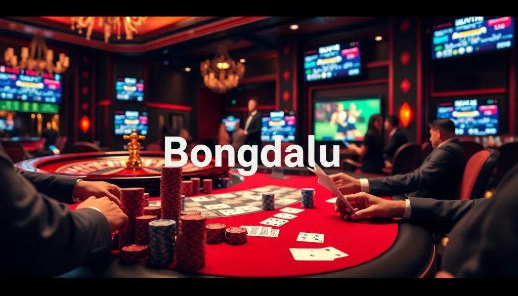 Bongdalu enhances the excitement at a luxury casino with players engaged in poker and roulette.
