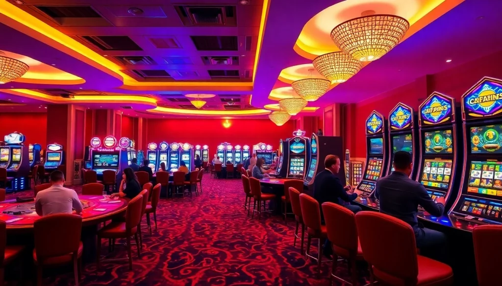 Engaged players enjoying the interactive games at Canada online casinos in a vibrant casino setting.