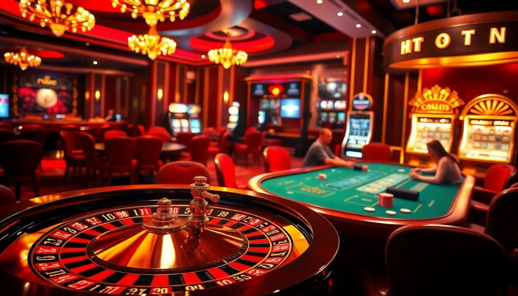 Experience the excitement of good88 with a luxurious casino scene featuring vibrant poker tables and roulette wheels.