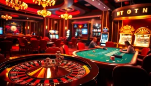 Experience the excitement of good88 with a luxurious casino scene featuring vibrant poker tables and roulette wheels.