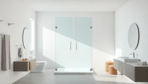 Elegant glass shower doors showcasing modern design and transparency in a stylish bathroom.