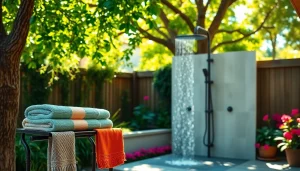 Enhance your outdoor experience with a sunny shower USA setup showcasing elegance and serenity.