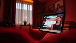 Engaging nsfw ai chat displayed on a tablet in an inviting, cozy setting.