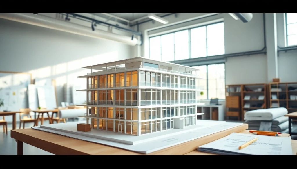 Modell des architekturmodellbau Kiel in einem kreativen Arbeitsumfeld zur Präsentation von räumlichen Details.