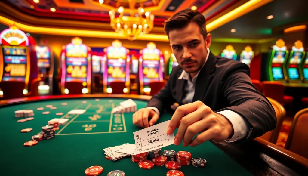 Engage in thrilling gameplay with a deposit of 5,000 at this vibrant casino scene.