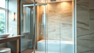 Admire the cabine de douche intégrale, elegantly designed for modern bathrooms, showcasing sleek features.