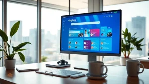 Comparison of OnlyFans search engines illustrated through a modern workspace setup.