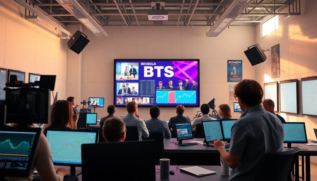 Engaging BTS news scene depicting dynamic interactions among fans and journalists.