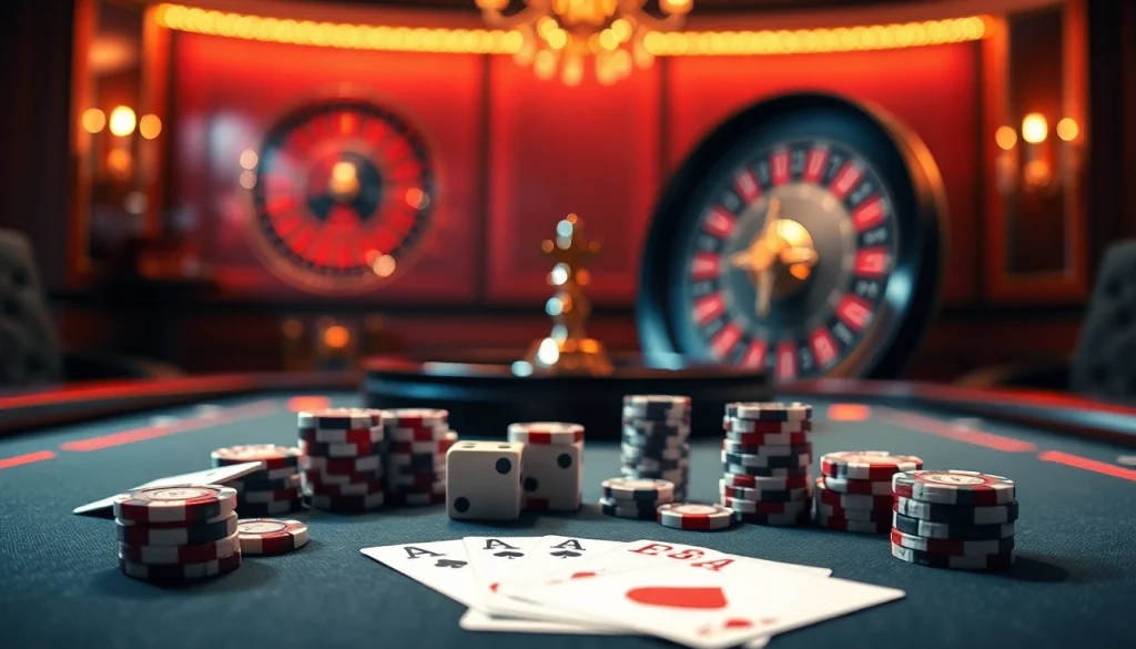 Vivez l'excitation au meilleur casino en ligne france avec une table de roulette dynamique, des cartes et des jetons en jeu.