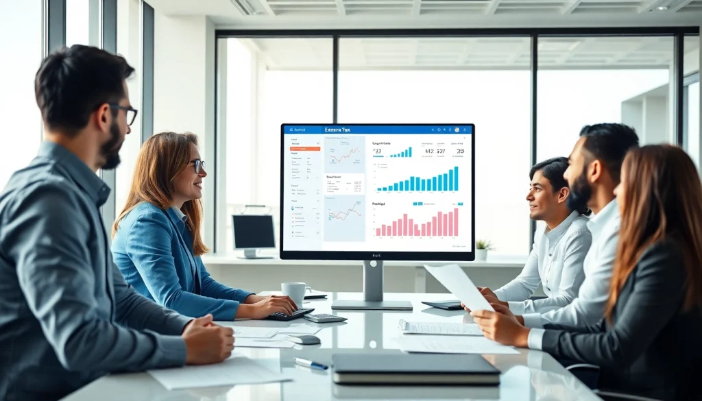 Corporate Tax Return Filing in UAE: Business professionals collaborating in a modern office.