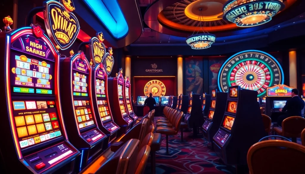 Players experiencing excitement at gtatogel's modern slot machines, celebrating wins and jackpots.