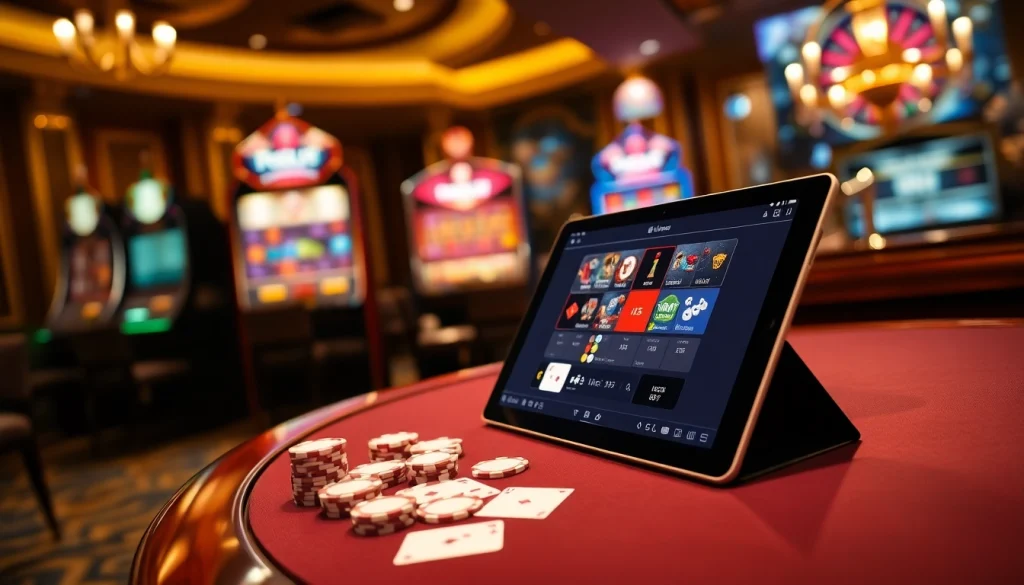 Scène engageante de casino en ligne France mettant en avant des jetons de poker et un jeu en ligne vibrant.