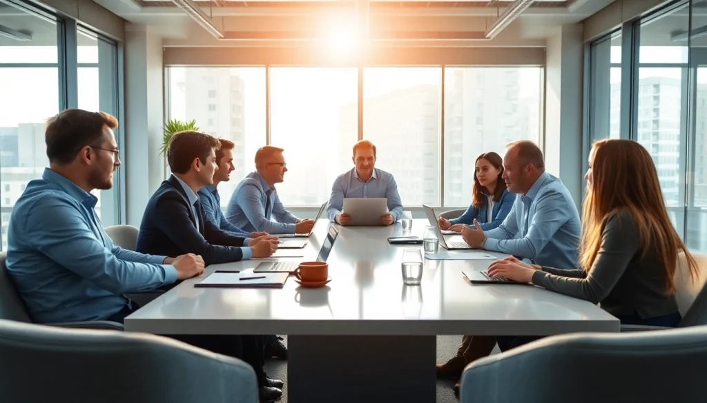 Engaged team performing a Bid-No-Bid Analysis in a modern office environment.