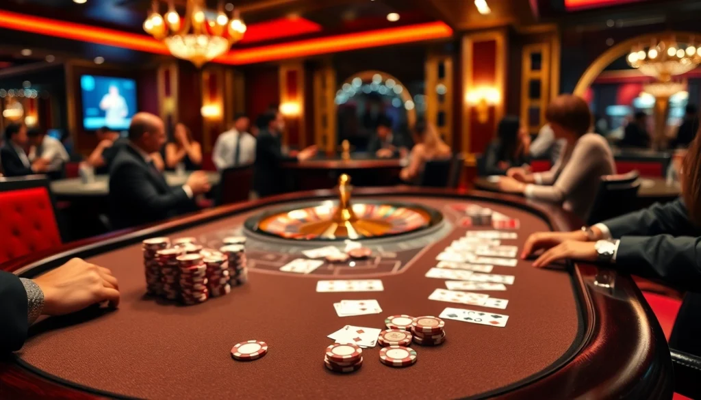 Experience thrilling gameplay at a bandar mix parlay table with vibrant chips and cards.