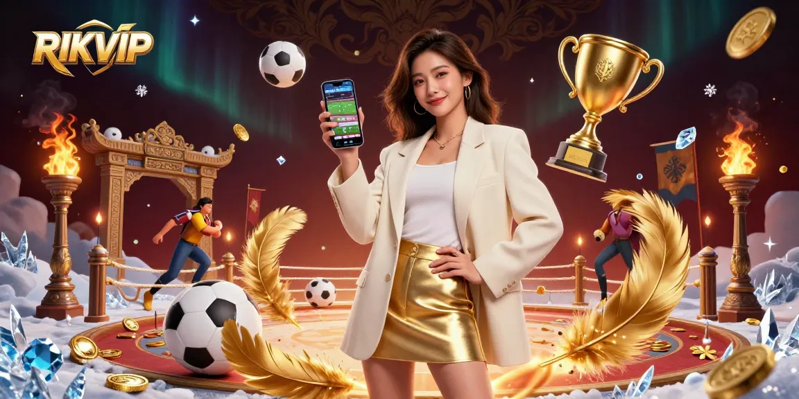 Place bets on RIKVIP with an engaging and vibrant illustration showcasing the excitement of sports betting.