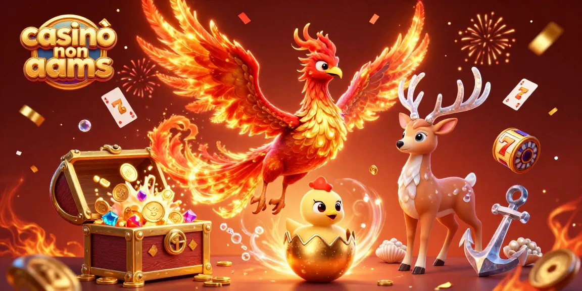 Scopri l'emozione dei casinò non aams con una scena dinamica che presenta un fuoco fenice abbagliante e elementi di giochi di slot.