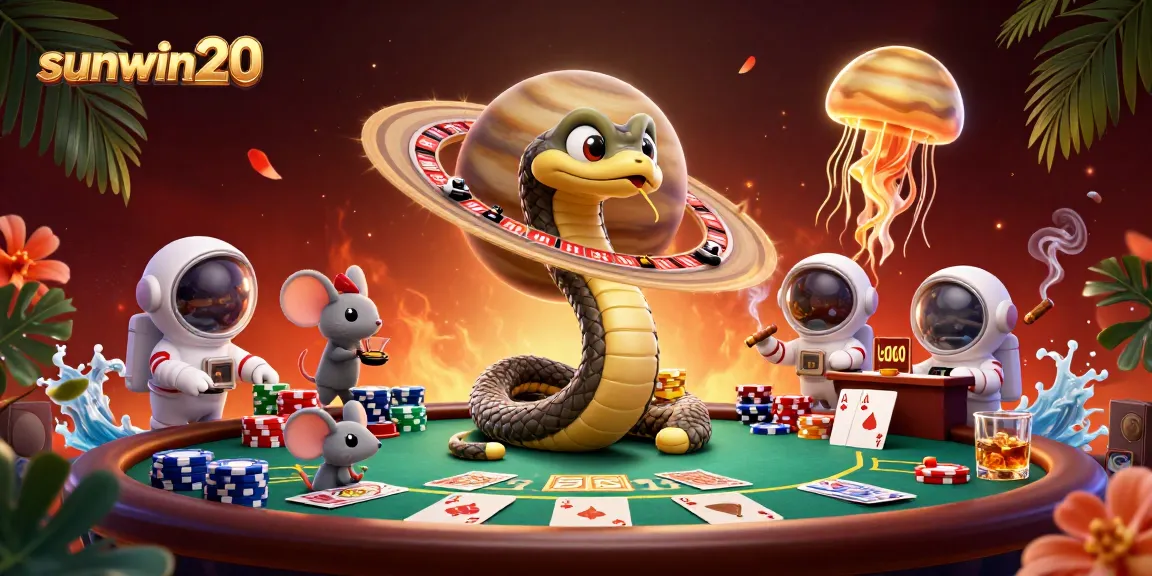 Place bets with sunwin20 as astronaut mice bet on a cosmic roulette wheel in a vibrant casino scene.