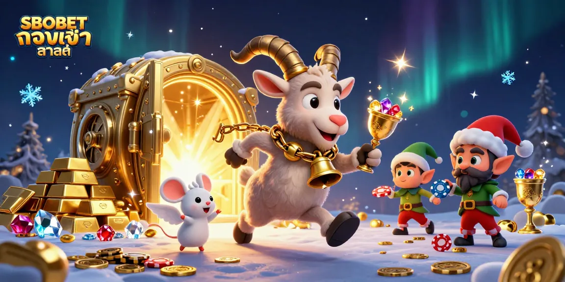 SBOBET ทางเข้า ล่าสุด showcasing a lively casino scene with engaging characters including Krampus, an angel mouse, and sneaky elf gremlins.